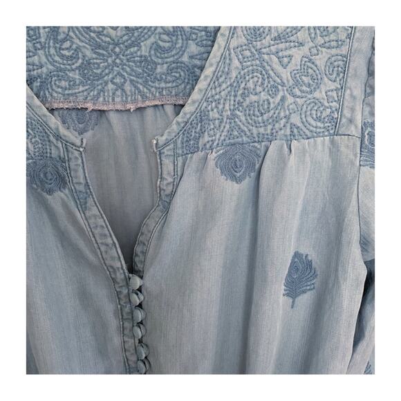 Anthropologie Holding Horses Chambray Riley Plumage Embroidered Dress Small - Picture 4 of 6